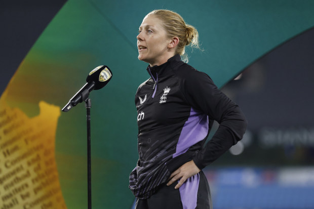 Heather Knight of England speaks after her side's loss in the Ashes Test.
