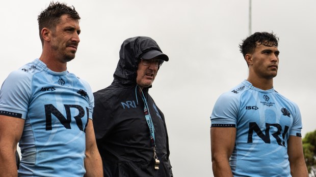 Jake Gordon, Dan McKellar and Joseph-Aukuso Suaalii of the Waratahs.