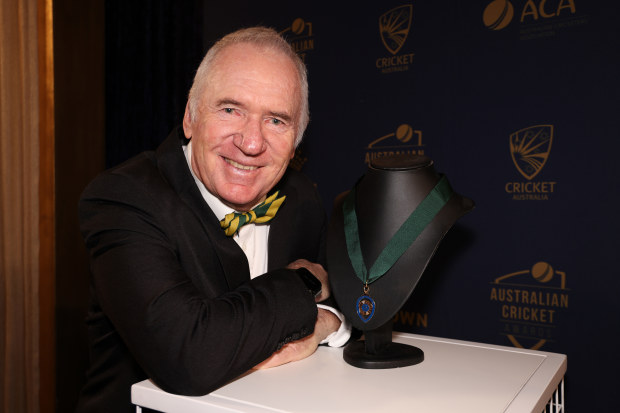 Allan Border stands next to the Allan Border Medal during the 2024 Australian Cricket Awards.