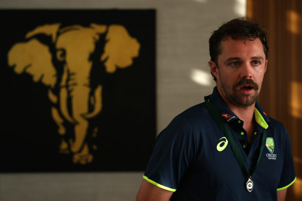 Travis Head speaks to the media after winning the 2025 Allan Border Medal.