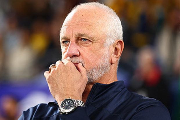 Graham Arnold watching Australia vs Bahrain during FIFA World Cup AFC Asian Qualifier (Getty)