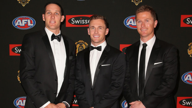 Troy Selwood (right) with Geelong legends Harry Taylor and Joel Selwood at the 2014 Brownlow Medal.