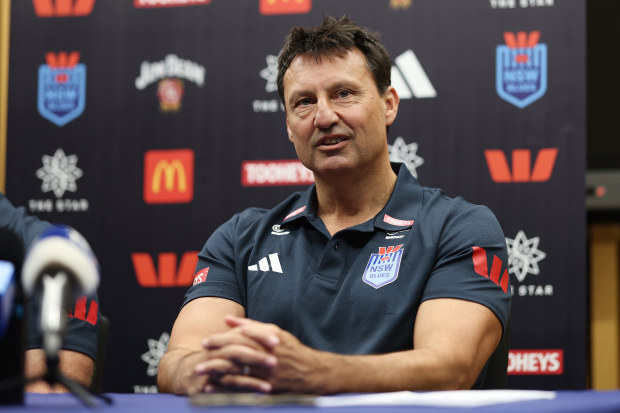 Laurie Daley addressing the media after being announced as the new coach of the NSW Blues in December 2024.