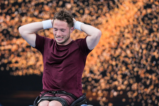 Alfie Hewett of Great Britain celebrates after the match.