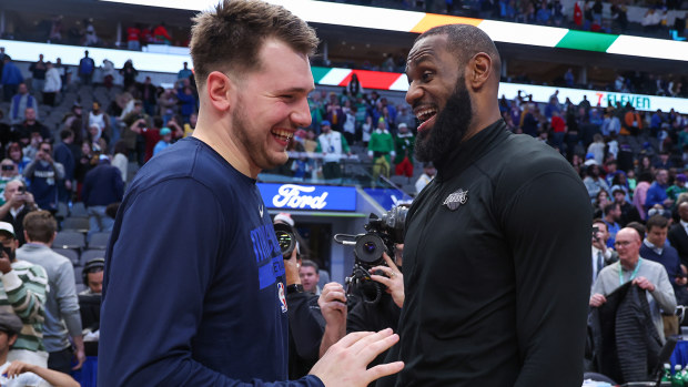 Luka Doncic of the Dallas Mavericks and LeBron James of the Los Angeles Lakers.