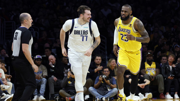 Luka Doncic of the Dallas Mavericks and LeBron James of the Los Angeles Lakers.