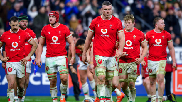 Will Rowlands and his Wales teammates look dejected during the Six Nations.