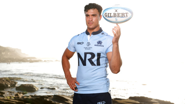 Joseph-Aukuso Suaalii of the Waratahs posing at Little Bay Beach.