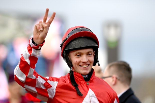 Michael O'Sullivan celebrates after winning the Boodles Juvenile Handicap Hurdle Chase.