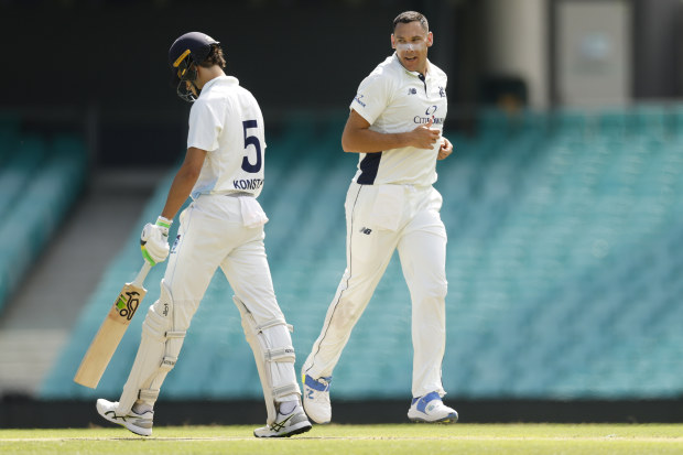 Sam Konstas trudges off.