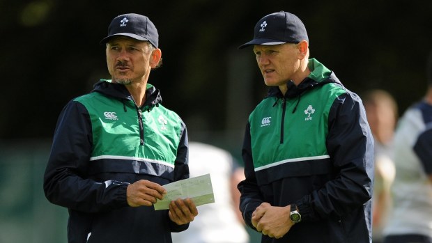 Ireland coach Joe Schmidt and assistant Les Kiss discussing tactics in 2015.