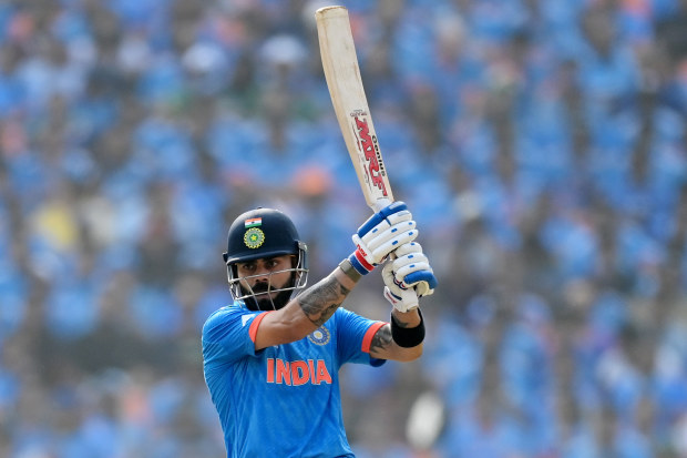Indian cricket star Virat Kohli strikes a delivery.