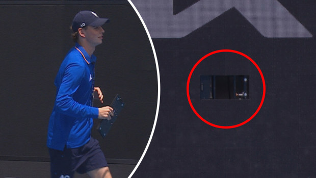 A 186km/h serve by Robert Galloway left a hole in the wall on Kia Arena.