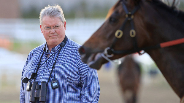 Trainer Anthony Cummings looks on during a trackwork session.
