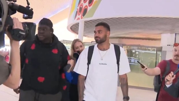 Tarryn Thomas arrives at Perth airport