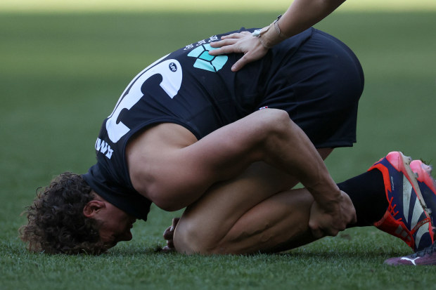 Charlie Curnow was in agony after injuring his ankle against Hawthorn.