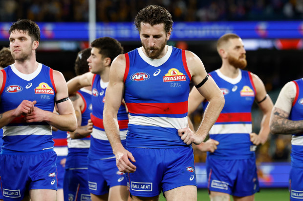 Marcus Bontempelli looks disappointed after their finals loss to Hawthorn.
