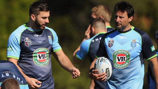 James Tedesco and Laurie Daley during 2016 Blues camp.