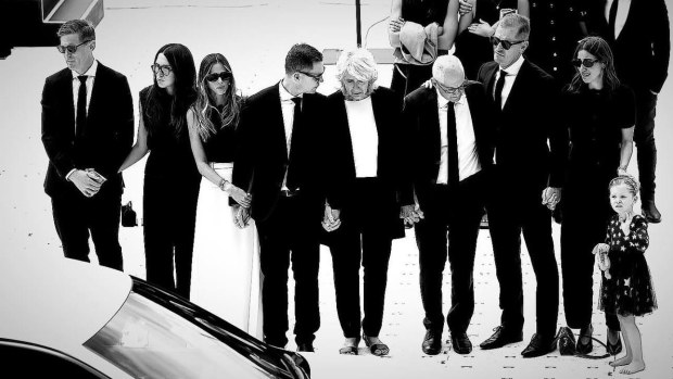 The Selwood family says goodbye to Troy Selwood at his funeral.