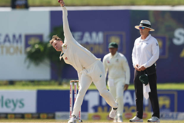 Matthew Kuhnemann of Australia bowls.