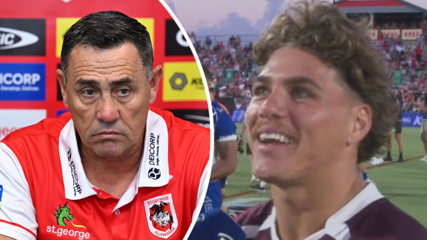 Reece Walsh took a playful swing at Dragons coach Shane Flanagan after the Broncos' pre-season challenge victory over the Bulldogs.