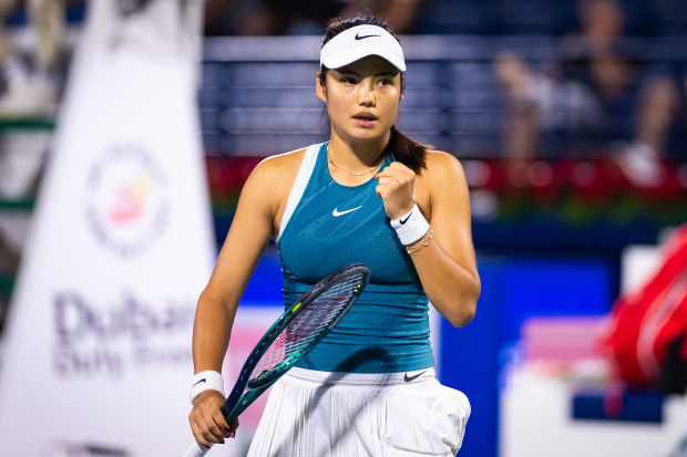Emma Raducanu pictured during the first round of the 2025 Dubai Tennis Championships.