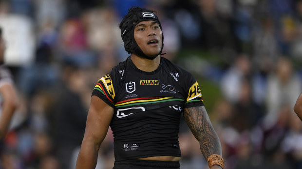 Penrith Panthers winger Brian To'o in action against the Manly Sea Eagles in round 14.