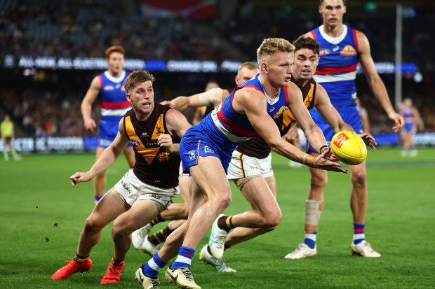 Adam Treloar starred for the Dogs in round eight against the Hawks.