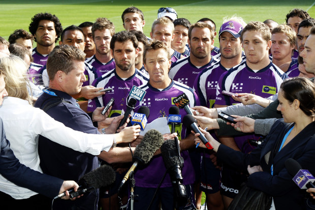 Craig Bellamy addressing the team in the wake of the salary cap scandal.