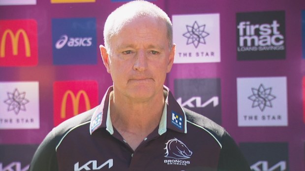 Michael Maguire speaks to media in Sydney as the Broncos prepare for Cyclone Alfred.