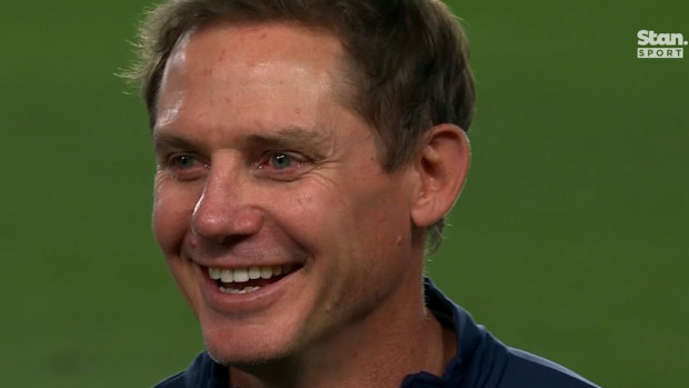 Stephen Larkham celebrates a famous win.