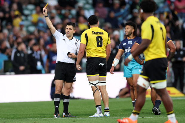 A yellow card for Brayden Iose of the Hurricanes.