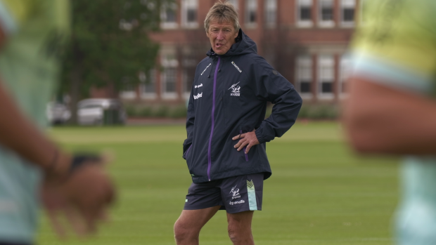 A steely-eyed Craig Bellamy watches on at training.