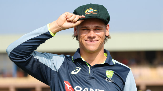 Cooper Connolly in Sri Lanka after receiving his baggy green.