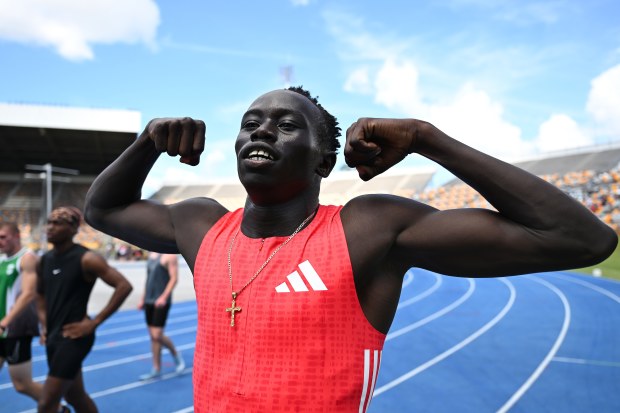 Gout Gout celebrates in Brisbane.