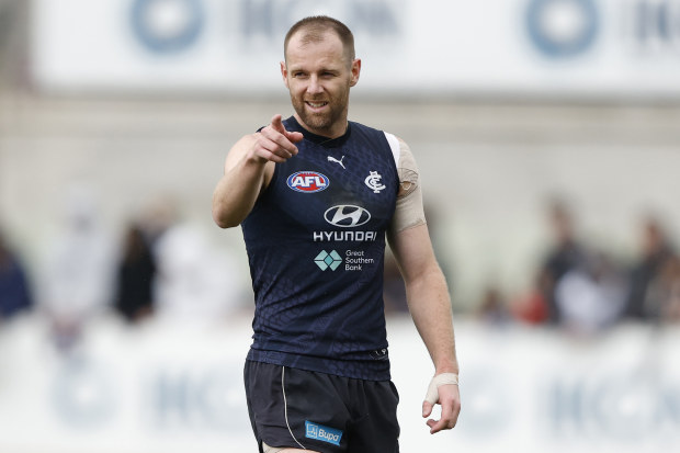 Sam Docherty training for the Blues in September.