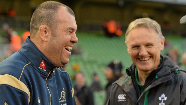 Australia coach Michael Cheika with Ireland coach Joe Schmidt.