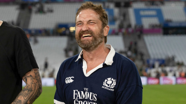 Actor Gerard Butler during a Rugby World Cup match between South Africa and Scotland.