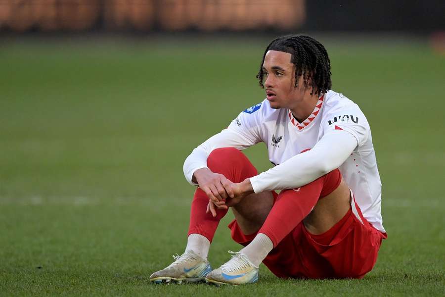 FC Utrecht's Adrian Blake looks distraught after his side's 1-0 loss to NEC