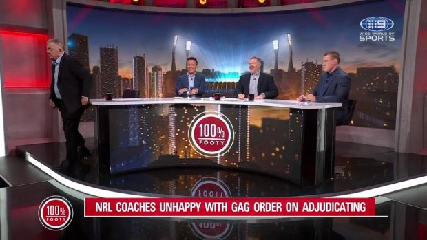 Bulldogs chief Phil Gould twice left the set of 100% Footy during referee discussions.