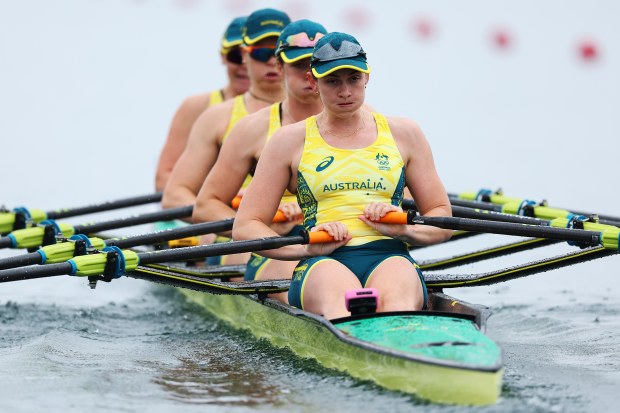 The Australian women's quadruple sculls team at the Paris Olympics.