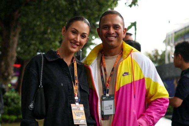 Rachel and Usman Khawaja at the Australian Grand Prix in Melbourne.