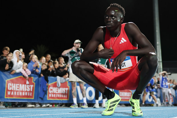 Gout Gout contemplates after his second place finish.