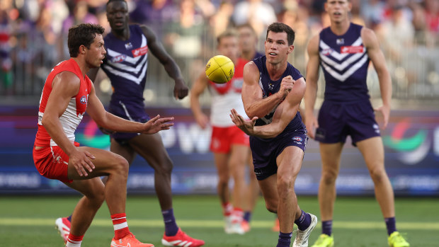 Fremantle's Jaeger O'Meara during his side's loss to Sydney.