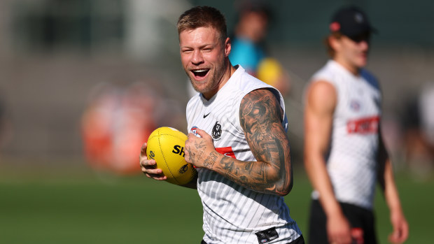 Jordan De Goey during a Collingwood Magpies training session.