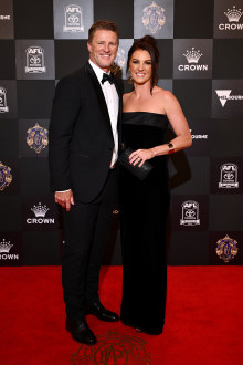 Gold Coast Suns coach Damien Hardwick and partner Alexandra Crow arrive ahead of the 2024 Brownlow Medal at Crown Palladium on September 23, 2024 in Melbourne, Australia. (Photo by Quinn Rooney/Getty Images)