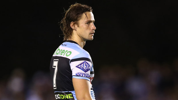 Nicho Hynes in action for the Sharks against the Bulldogs in the round 4 NRL match at Sharks Stadium, Sydney. Photo: NRL Photos / Brett Costello