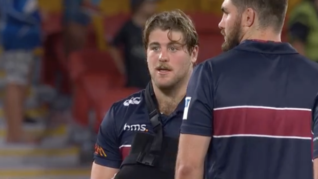 Fraser McReight with his arm in a sling.