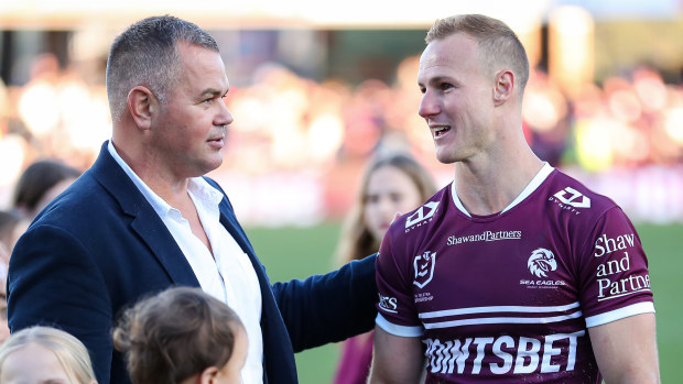 Manly coach Anthony Siebold and captain Daly Cherry-Evans in 2024.