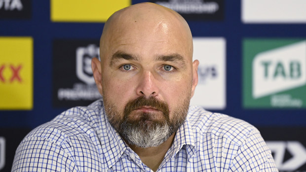 Cowboys coach Todd Payten speaks at the post-match press conference.